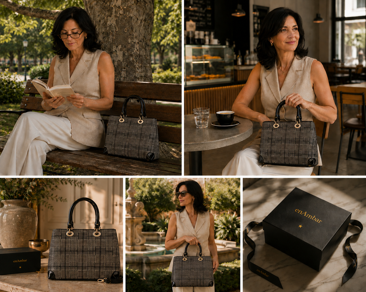 Galina sparkling tweed handbag, close-up views