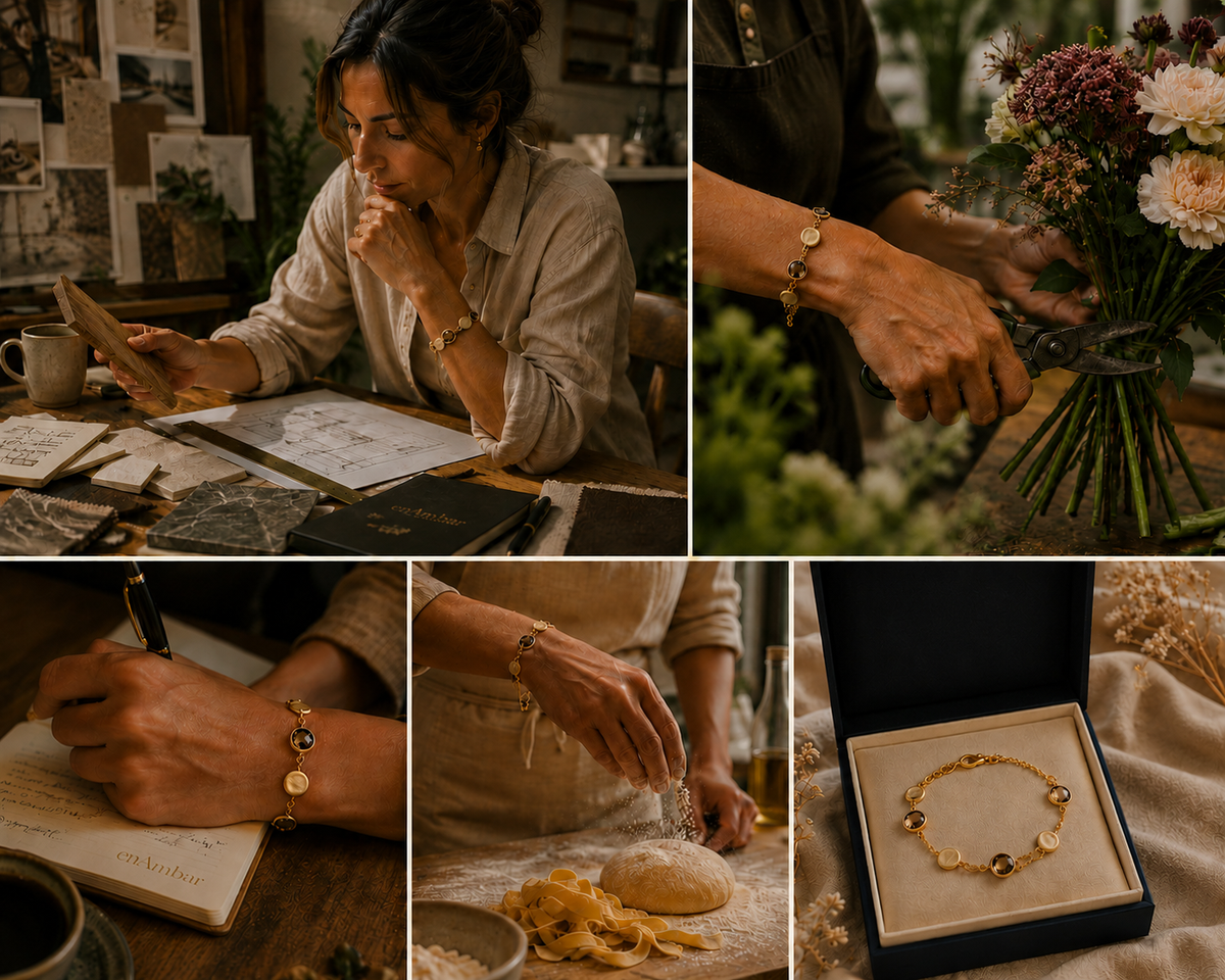 Gold cubic zirconia bracelet with gift box and close-up views