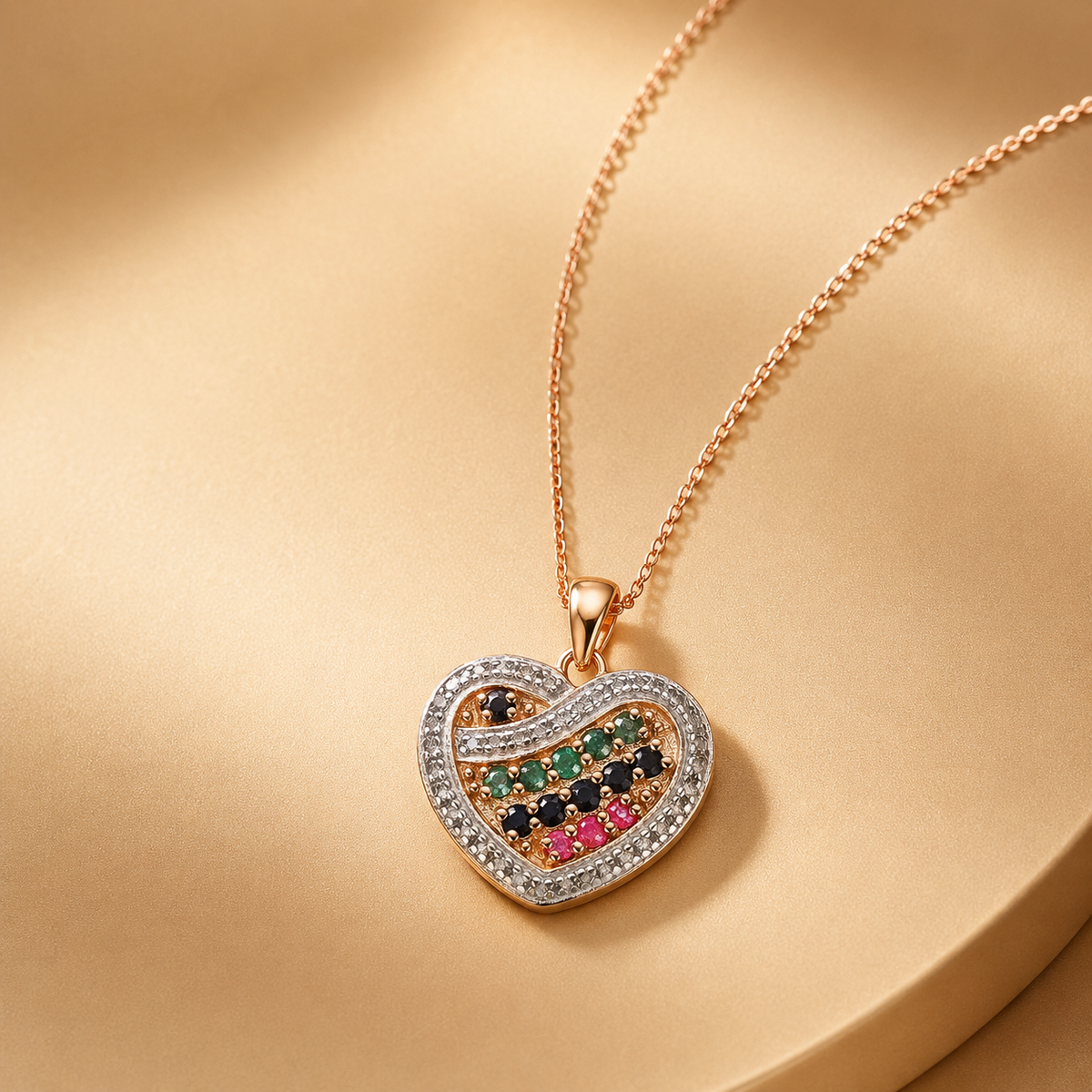Sterling silver cubic zirconia pavé heart necklace on satin
