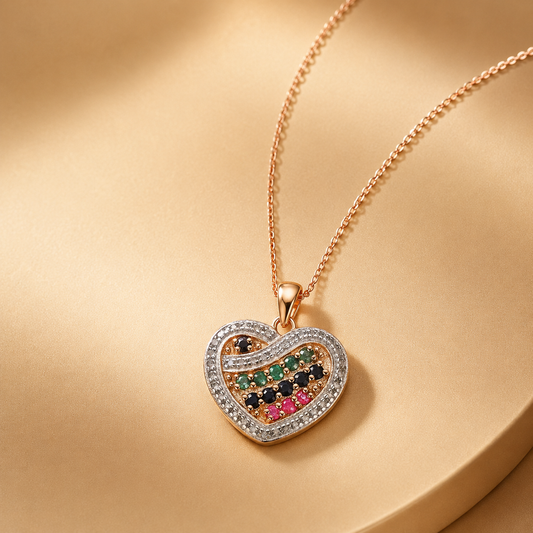 Sterling silver cubic zirconia pavé heart necklace on satin
