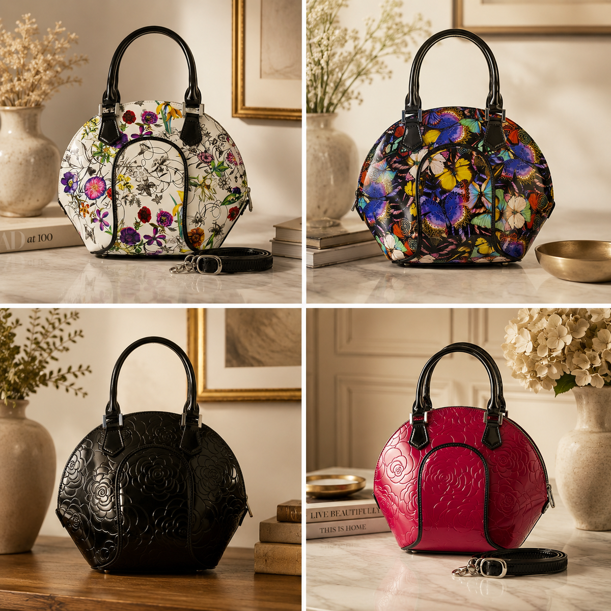 Svetlana leather handbag, four variations of the same bag