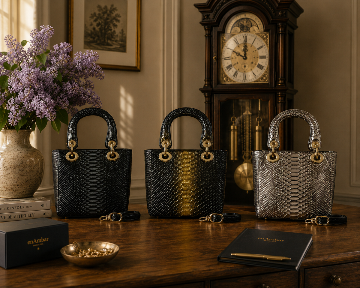 Galina Mini leather handbag, black, gold, and silver
